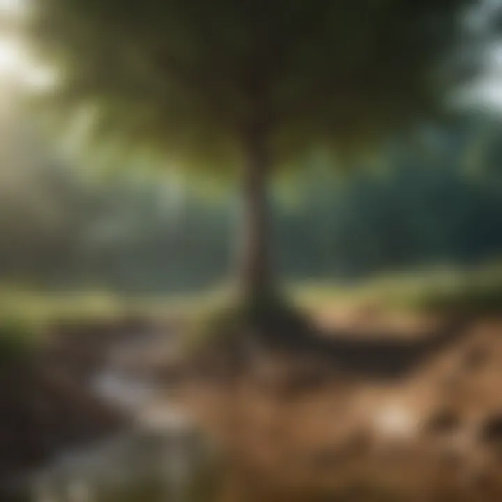 A diagram illustrating the ecological benefits of trees in water retention and soil health