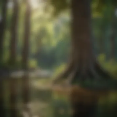 A vibrant forest showcasing various tree species known for their water absorption capabilities