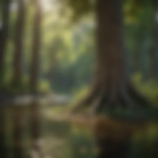 A vibrant forest showcasing various tree species known for their water absorption capabilities