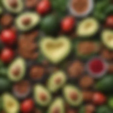Heart-Healthy Food Choices A vibrant assortment of heart-healthy foods including avocados, nuts, and leafy greens.
