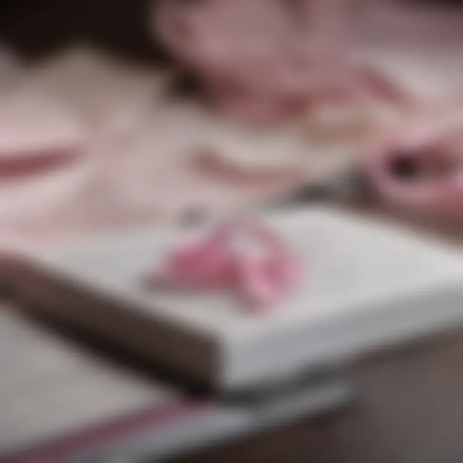A collage of breast cancer research papers and journals
