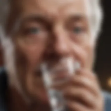 Elderly individual sipping water for dry mouth relief