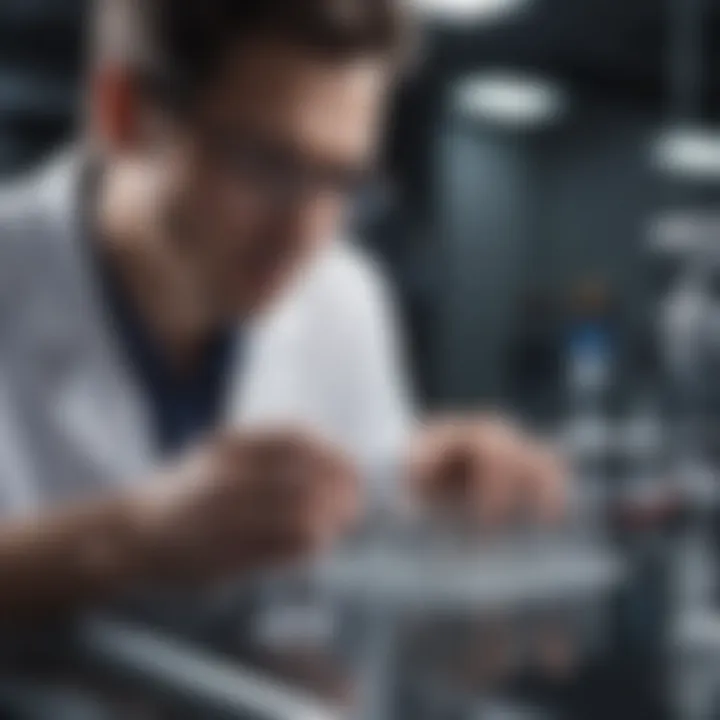 A researcher analyzing emu DNA samples in a laboratory setting, highlighting modern techniques.