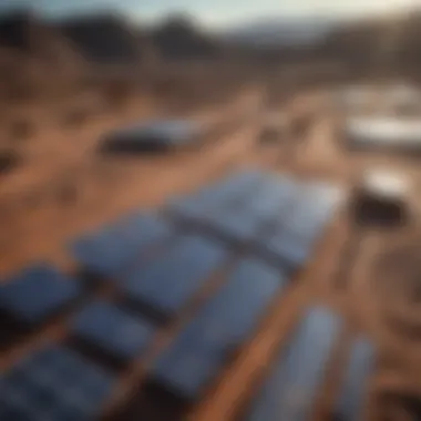 Integrating Solar Technology in Mining Operations Detailed close-up of solar panels integrated into a mining landscape.