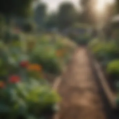 A community garden flourishing with vegetables and flowers, illustrating local engagement.