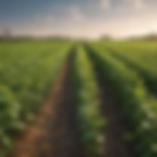 A close-up of soybean plants in a lush field