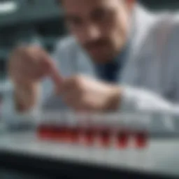 Veterinarian analyzing blood samples in a lab