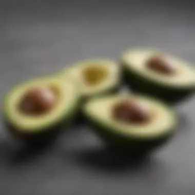 Creamy Avocado Halves A close-up of avocado halves revealing their creamy texture and vibrant color.