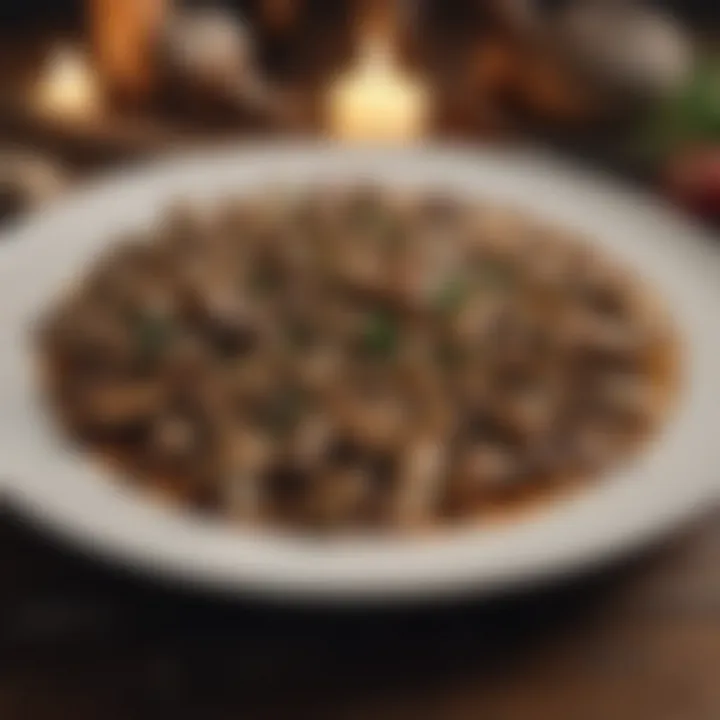 An elegant plate featuring a gourmet dish made with meaty-flavored mushrooms.