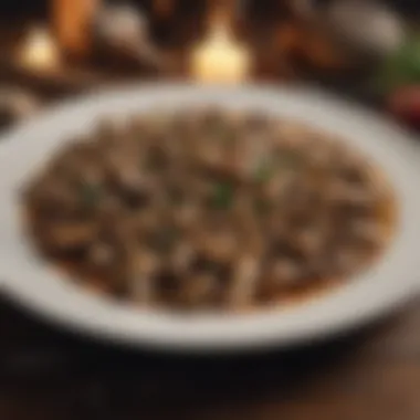 Gourmet Dish with Mushroom Delicacies An elegant plate featuring a gourmet dish made with meaty-flavored mushrooms.