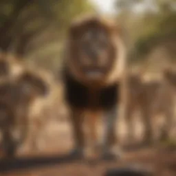 A lion interacting with its pride showcasing social behavior