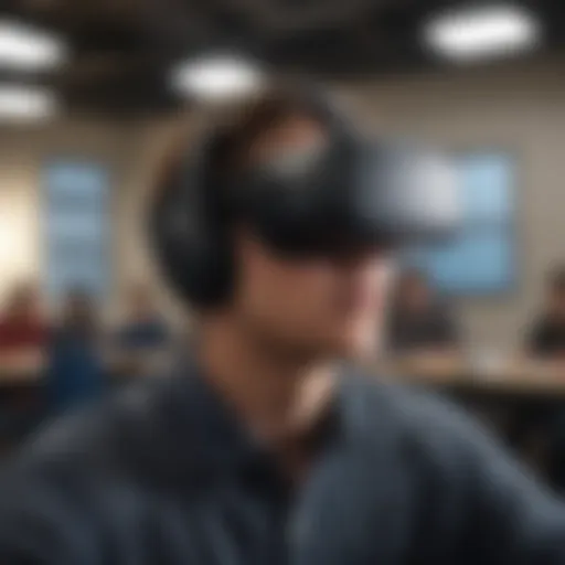 Virtual reality headset being used in a classroom setting