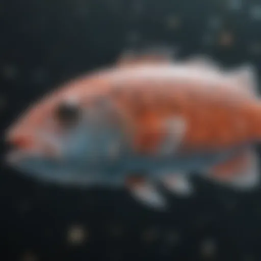 Close-up view of fish with visible microplastic particles