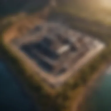 Fossil Fuel Extraction and Its Impact An aerial view of a fossil fuel extraction site surrounded by natural landscapes