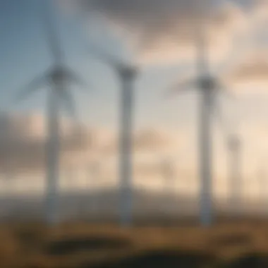 A wind turbine farm generating clean energy