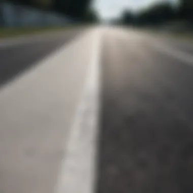 A close-up view of freshly painted road white lines on a highway.