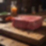 Sustainably sourced beef products displayed on a rustic wooden table.