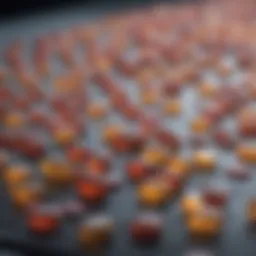 Pharmaceutical tablets designed for obesity treatment spread across a surface.