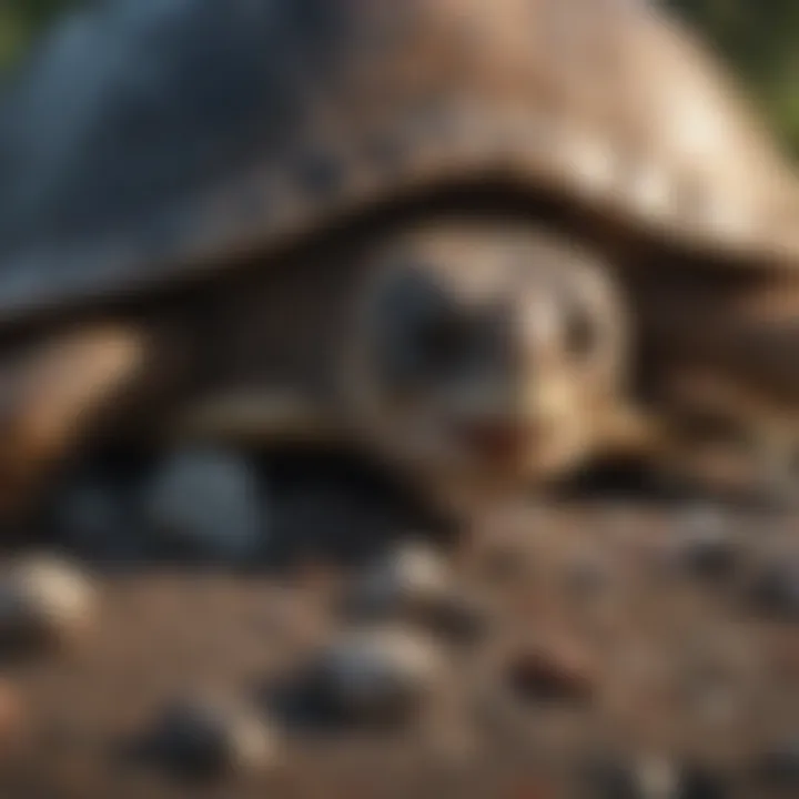 Close-up of a turtle ingesting plastic debris.