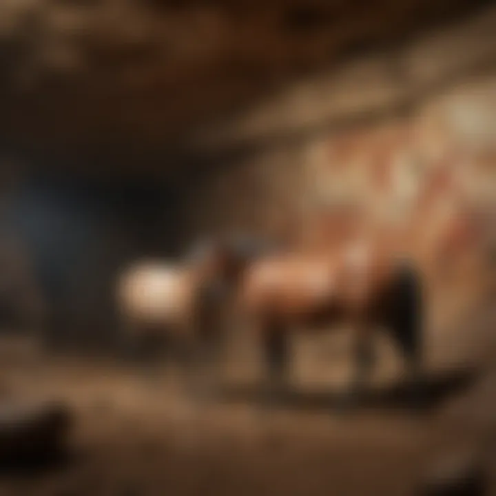 Cave paintings depicting early horse domestication