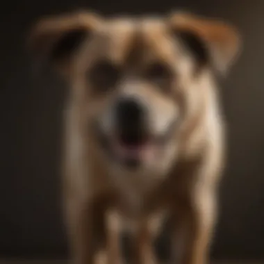 Defensive Posture of an Aggressive Dog An aggressive dog exhibiting defensive posture