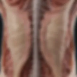 Illustration depicting spinal cord anatomy highlighting regions prone to swelling