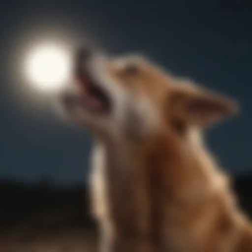 A dog howling under the moonlight