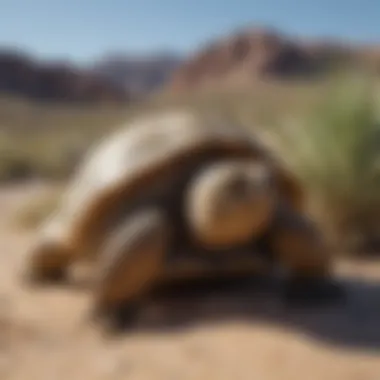 A close-up of a desert tortoise basking in the sun