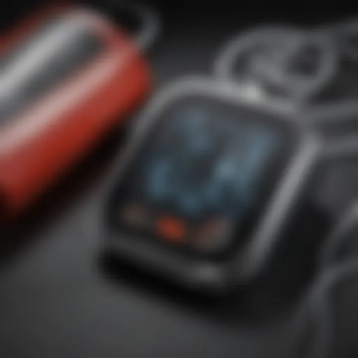 A close-up view of a modern wearable blood pressure monitor showcasing its sleek design.